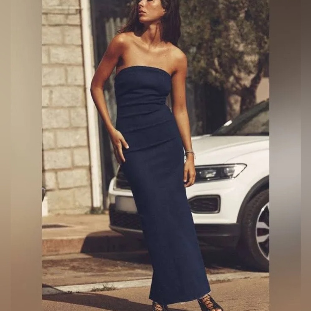 Zara Strapless Navy Blue Maxi Dress